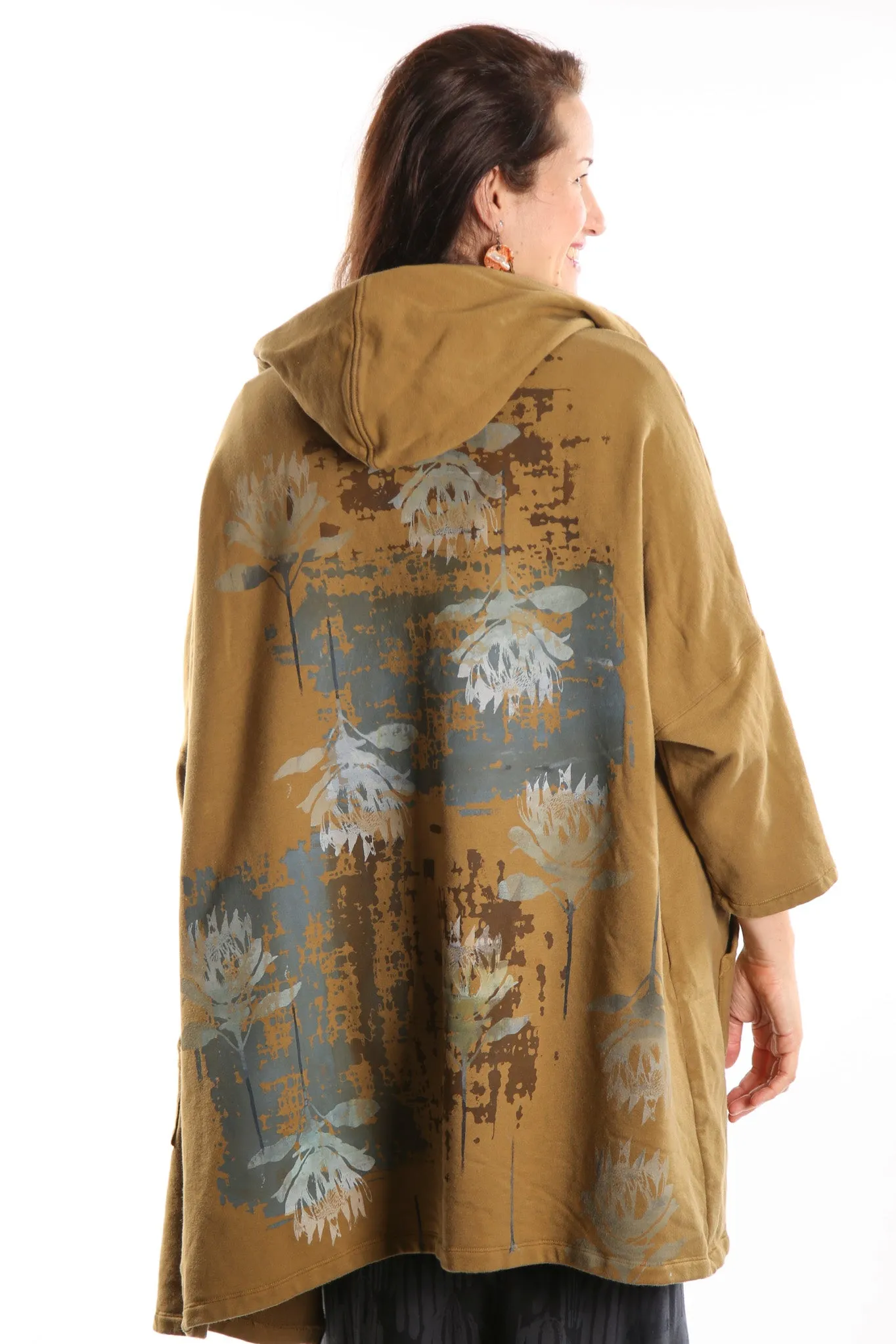 5262 Oversized Square Organic Cotton Sweatshirt Gold Waterlilies/Fans