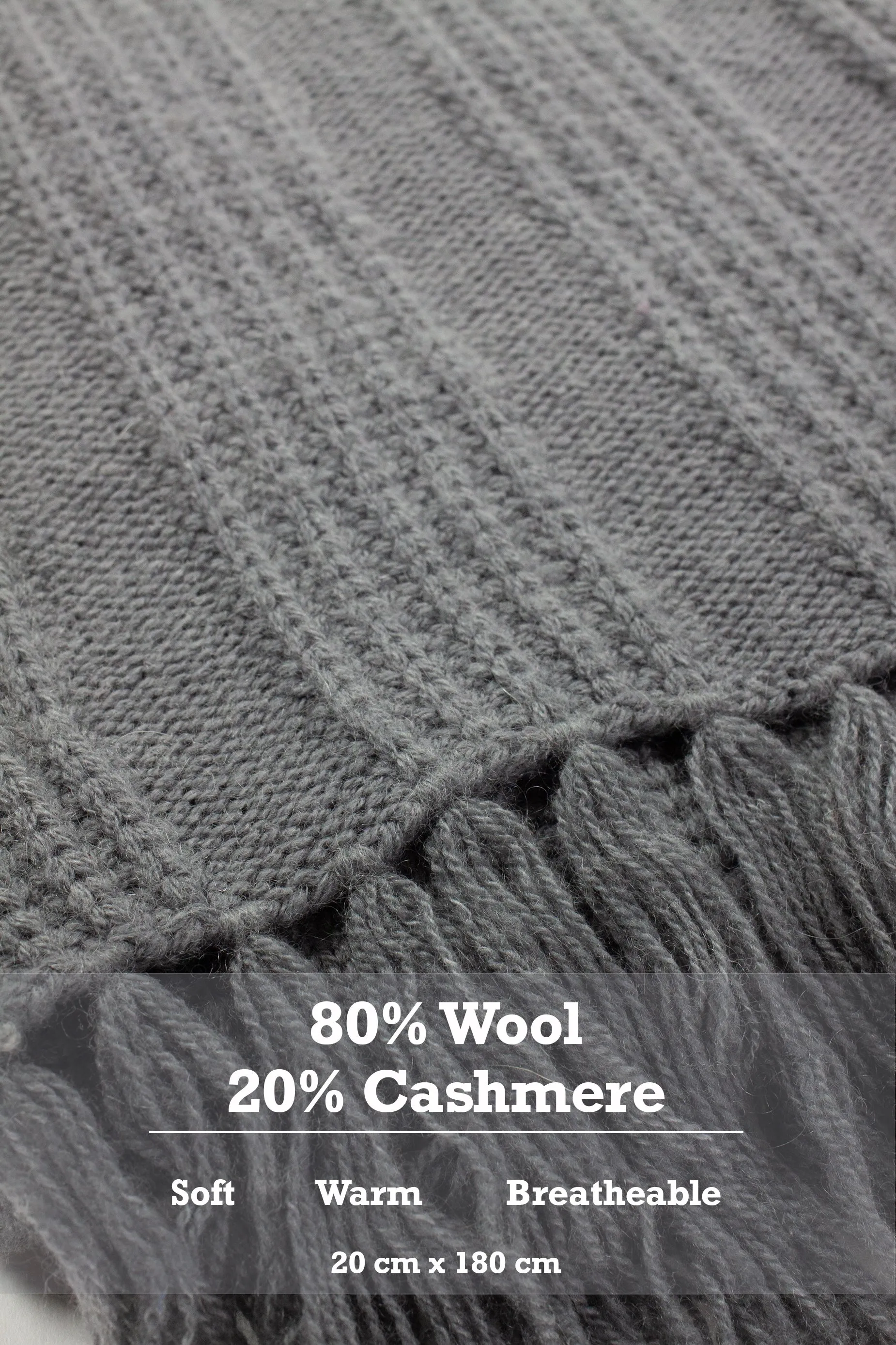 80% Wool 20% Cashmere Hand Crafted Long Winter Scarf Men