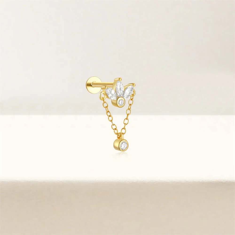 925 Silver Crown Top Round Pendant CZ Diamond Flat Back Earrings