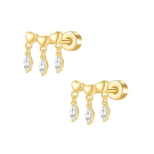 925 Silver Three Hearts Flat Back Earrings