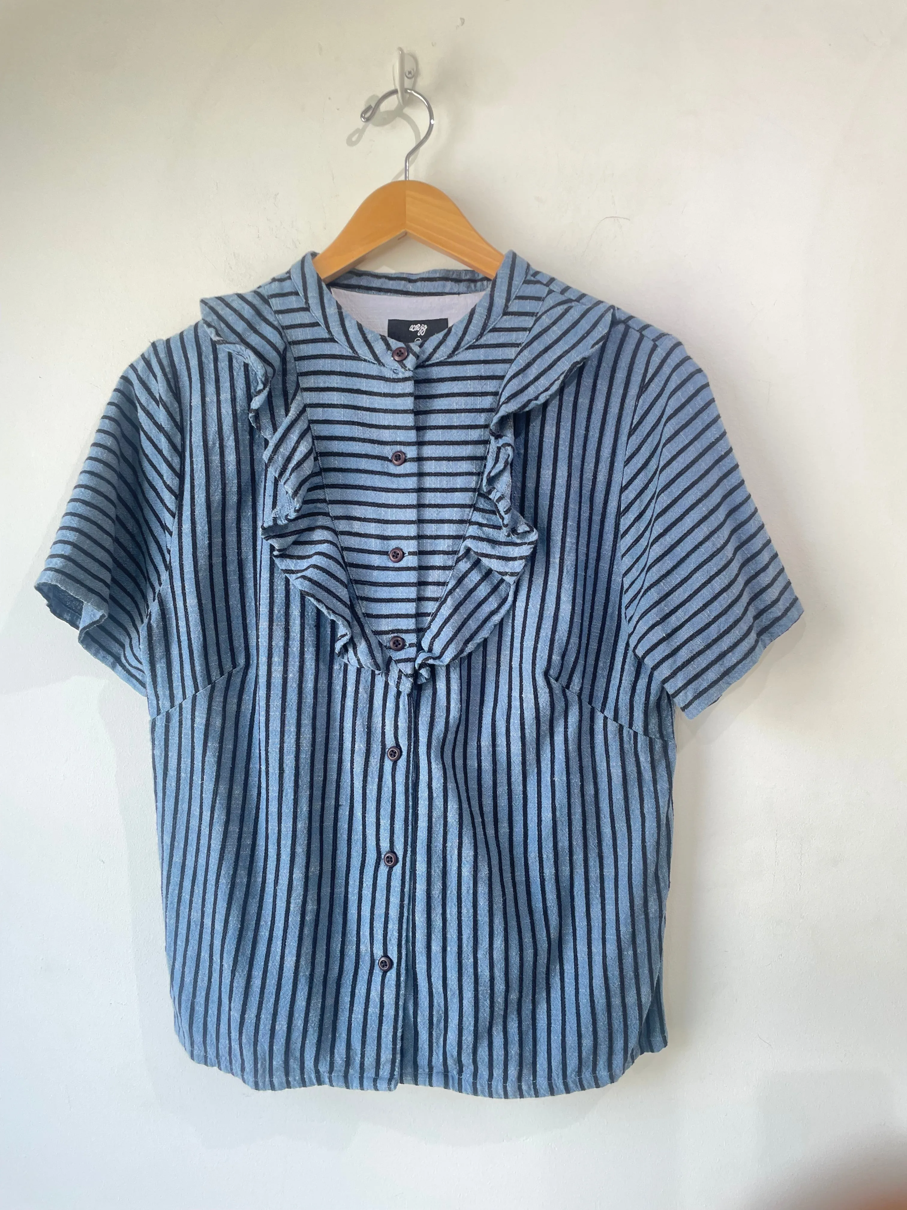 Ace & Jig x Barney’s Blue and Black Stripe Ruffle Top