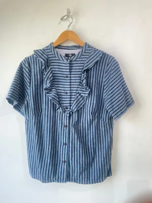 Ace & Jig x Barney’s Blue and Black Stripe Ruffle Top