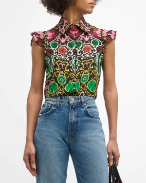 Alice   Olivia - Martel Flutter Sleeve Blouse - Monarch Black