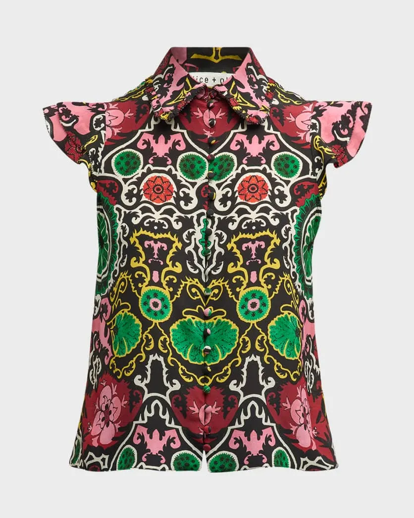 Alice   Olivia - Martel Flutter Sleeve Blouse - Monarch Black