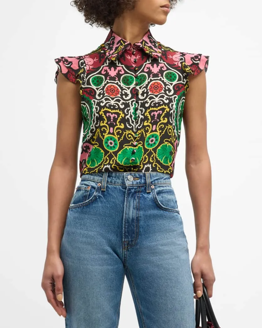 Alice   Olivia - Martel Flutter Sleeve Blouse - Monarch Black