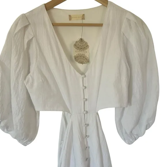 Altar’d State Davinie White Puff Sleeves Maxi Dress Size S NWT