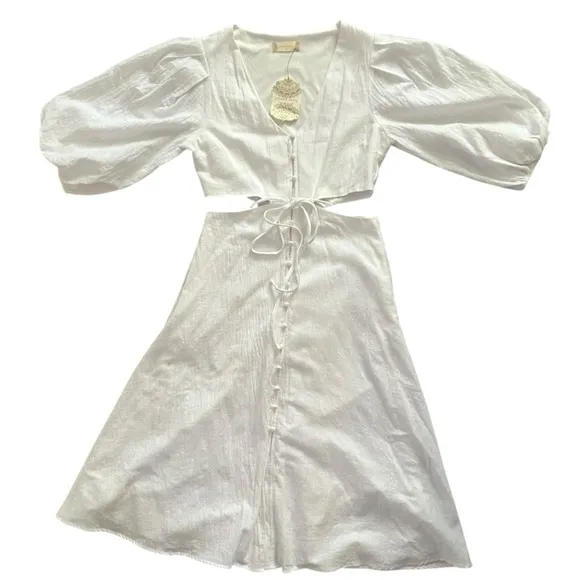 Altar’d State Davinie White Puff Sleeves Maxi Dress Size S NWT