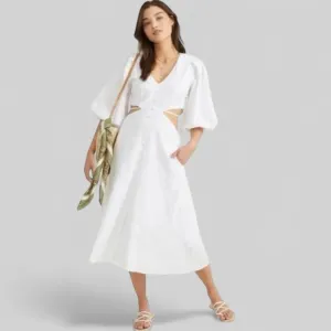Altar’d State Davinie White Puff Sleeves Maxi Dress Size S NWT