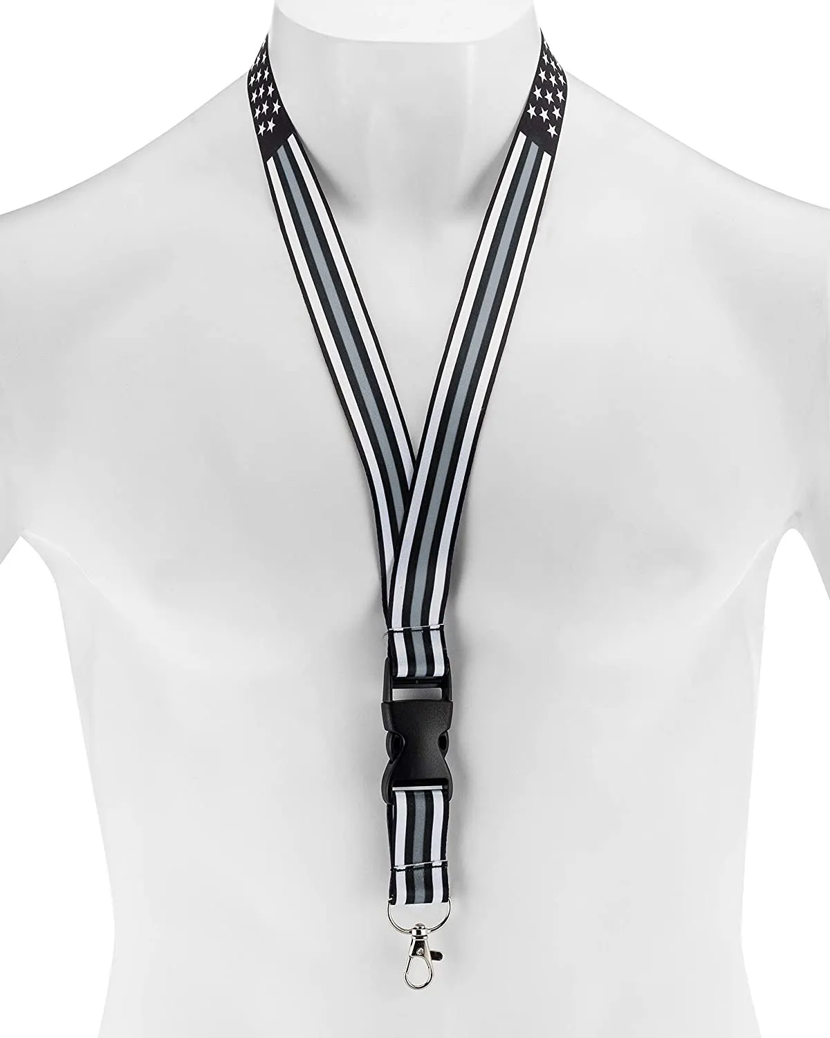 American Flag Lanyard - Badge and ID Holder (Thin Grey Line)