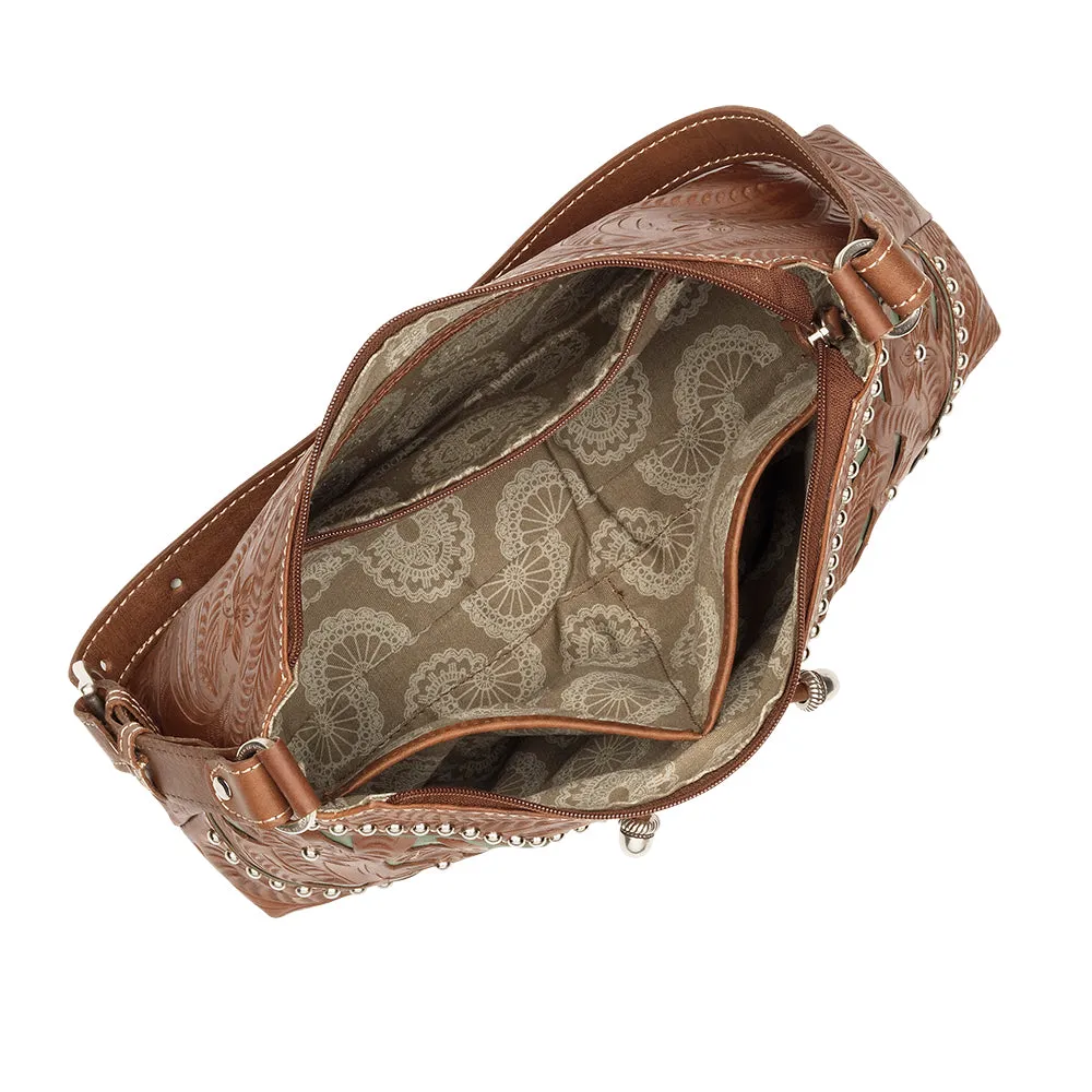 American West Handbag Lady Lace Collection: Leather Western Zip Top Shoulder Bag