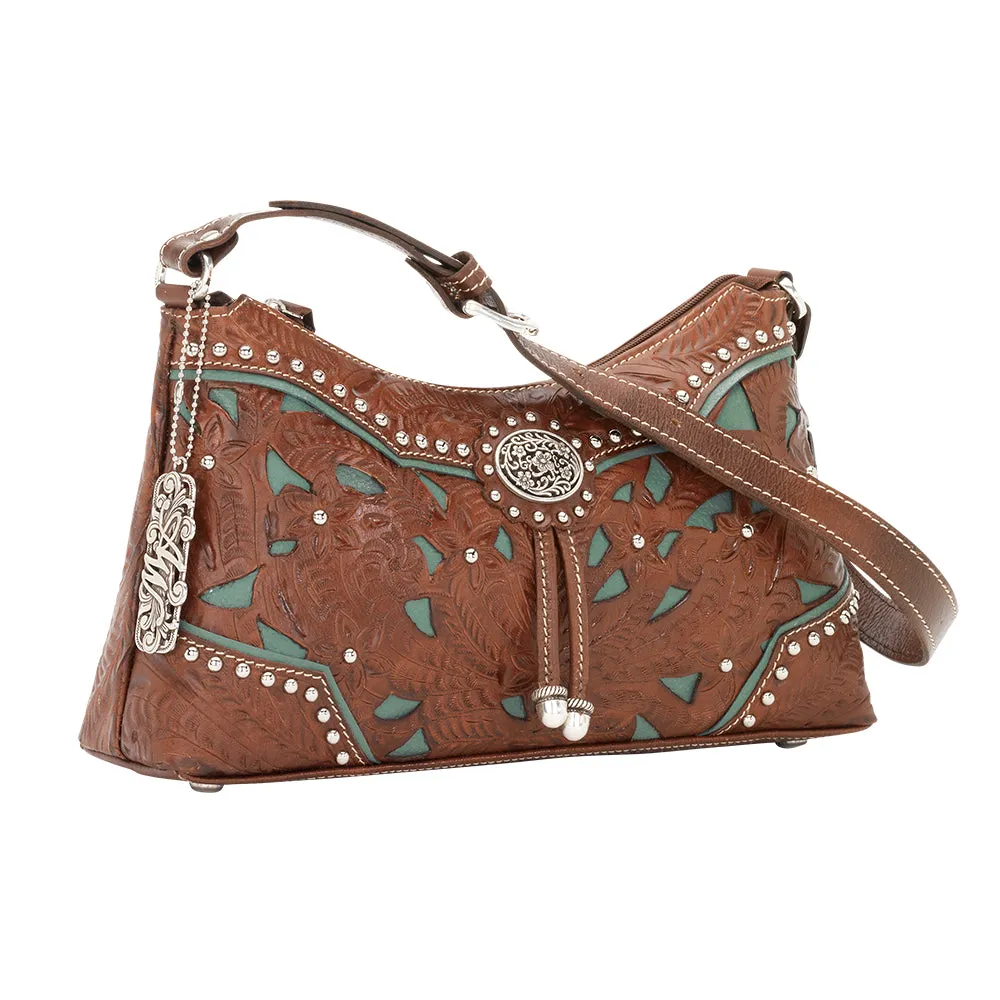 American West Handbag Lady Lace Collection: Leather Western Zip Top Shoulder Bag