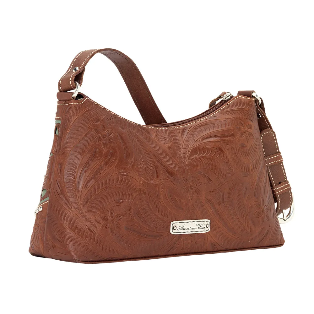 American West Handbag Lady Lace Collection: Leather Western Zip Top Shoulder Bag