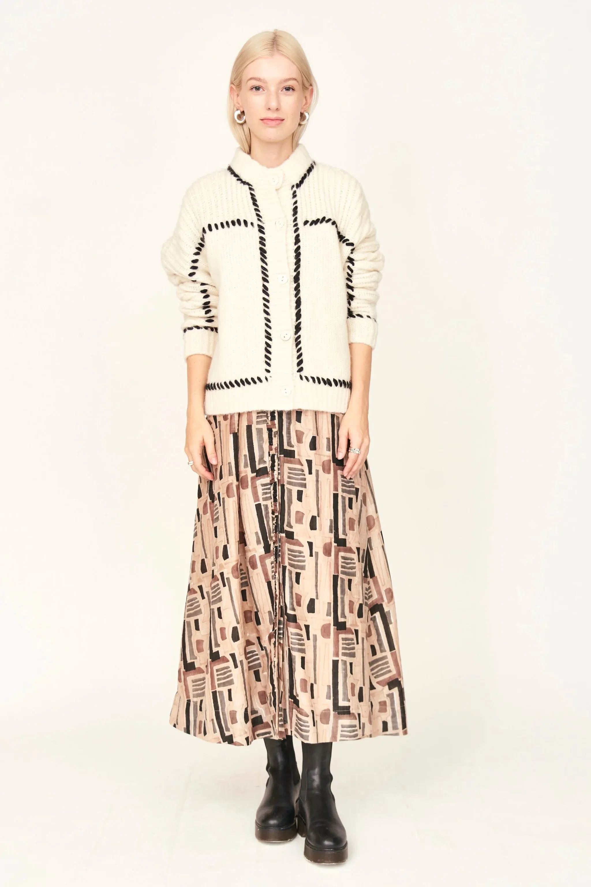 Andermatt Cardigan | Ivory   Blk