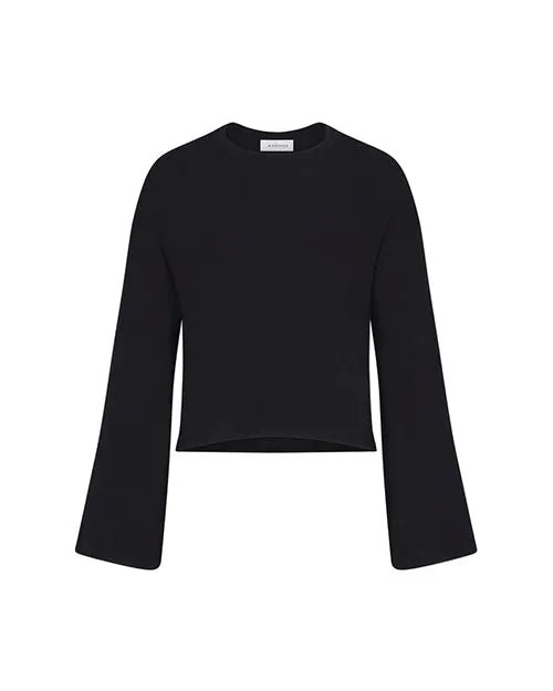 ANEMOS | Bell Sleeve Boxy Crop Sweater | Espresso Rib Knit