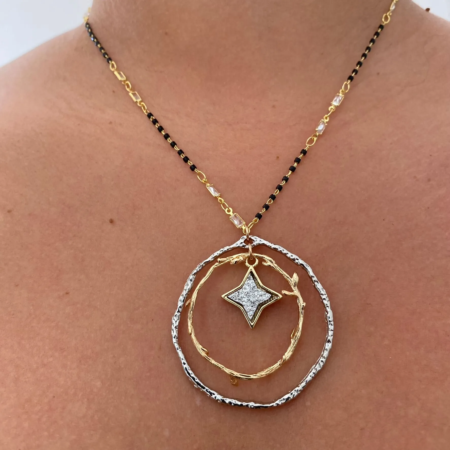 Angela D'Arcy Two Tone Infinity Star Necklace
