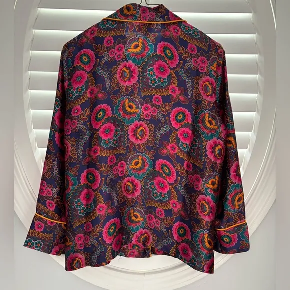 Anthropologie Floreat Multicolor Printed Long Sleeve silk Pajama set XS petite
