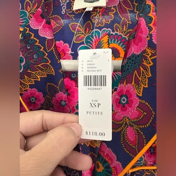 Anthropologie Floreat Multicolor Printed Long Sleeve silk Pajama set XS petite