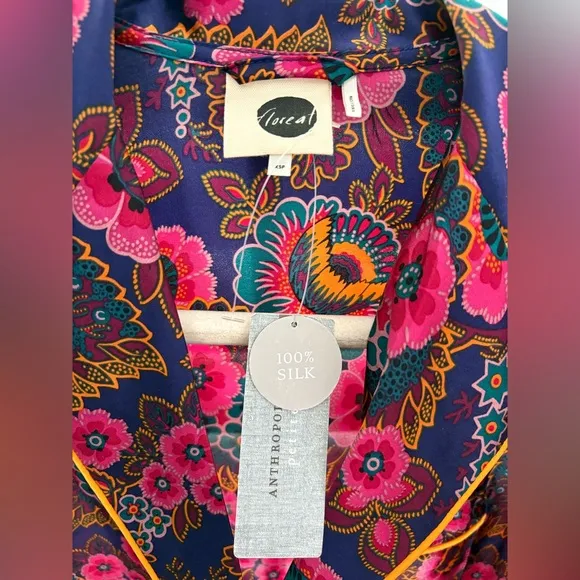 Anthropologie Floreat Multicolor Printed Long Sleeve silk Pajama set XS petite