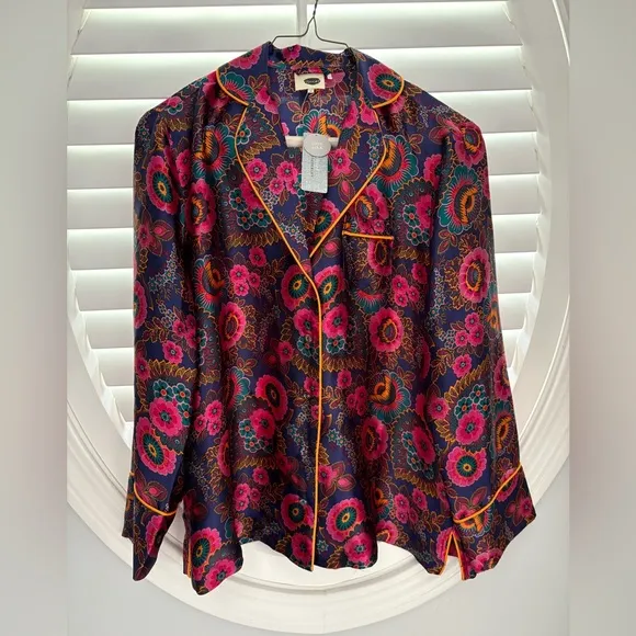Anthropologie Floreat Multicolor Printed Long Sleeve silk Pajama set XS petite
