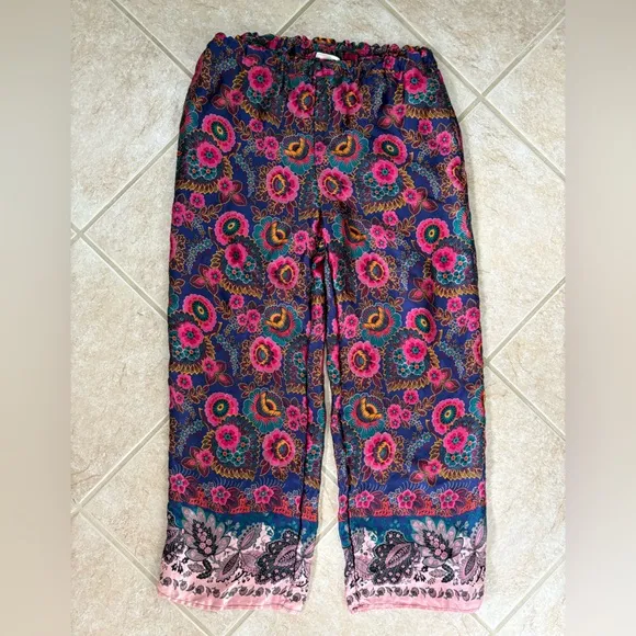 Anthropologie Floreat Multicolor Printed Long Sleeve silk Pajama set XS petite