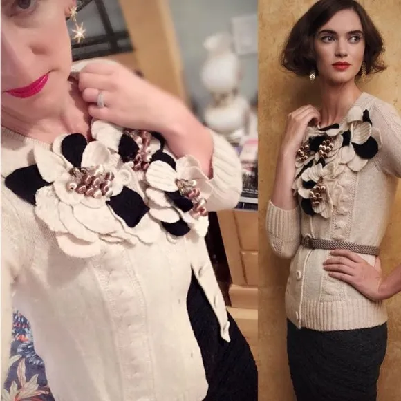 Anthropologie Yellow bird dimensional petals cardigan. Size S