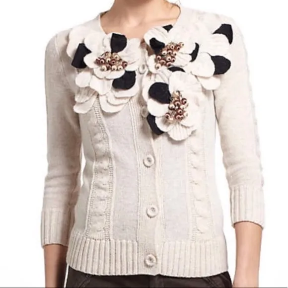 Anthropologie Yellow bird dimensional petals cardigan. Size S