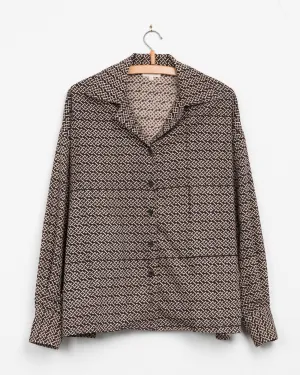Anvi Drop Shoulder Shirt in B&W Endless Knot Block Print