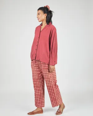 Anvi Drop Shoulder Shirt in Bandhani Arrows Madder