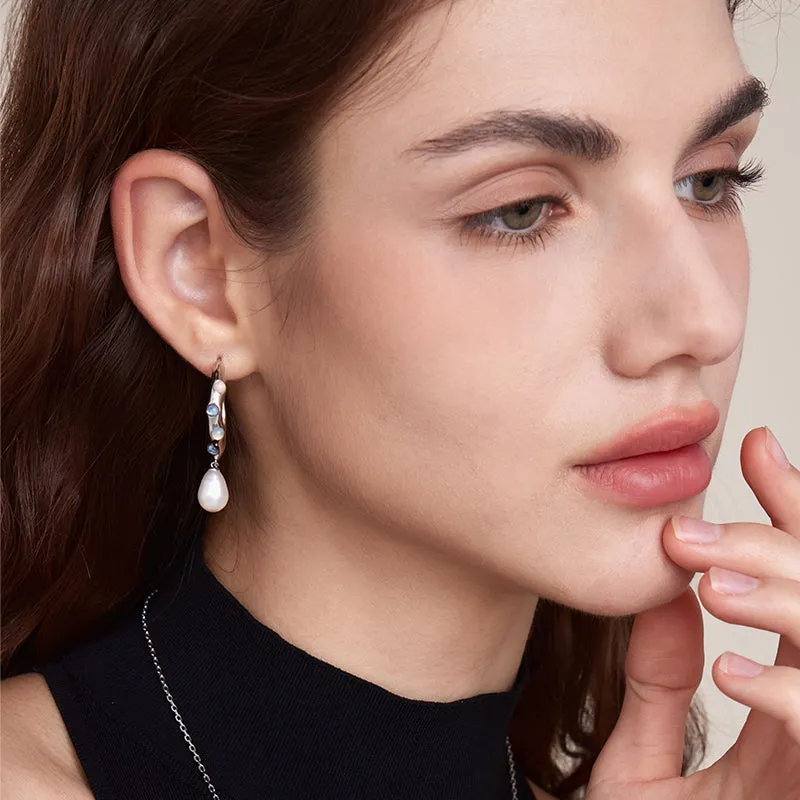Aqua Baroque Pearl Hoop Earrings