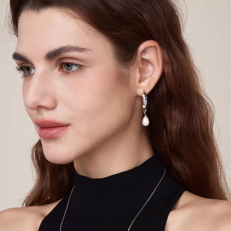 Aqua Baroque Pearl Hoop Earrings