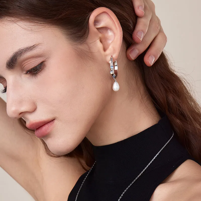 Aqua Baroque Pearl Hoop Earrings