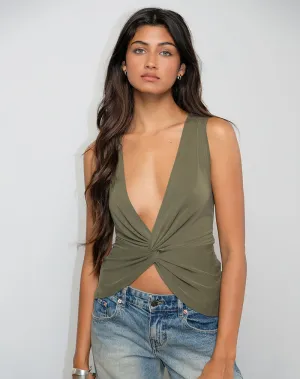 Arlys Twist Detail Top in Cupro Khaki
