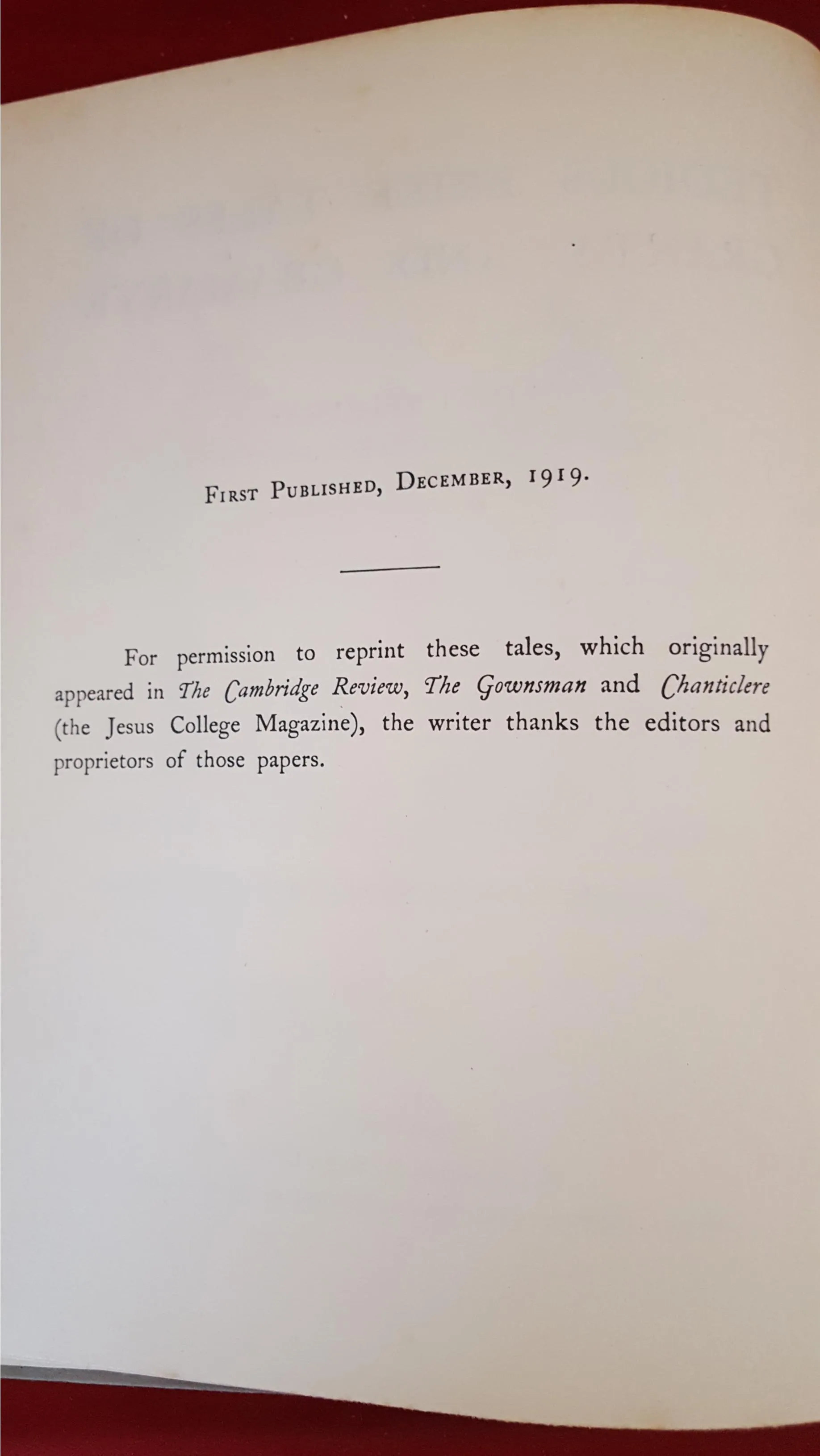 Arthur Gray "Ingulphus" - Tedious Brief Tales Of Granta And Gramarye, 1919, 1st Edition
