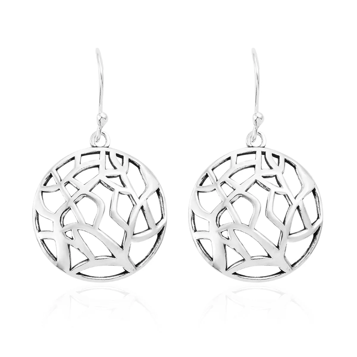 Artisan Crafted Sterling Silver Round Open Work Dangle Earrings (3.86 g)