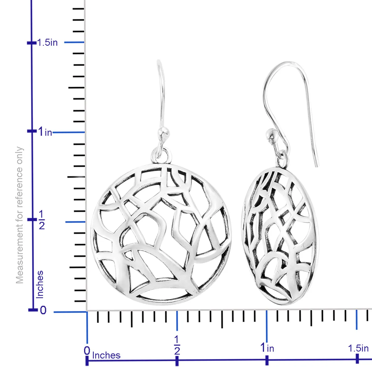 Artisan Crafted Sterling Silver Round Open Work Dangle Earrings (3.86 g)