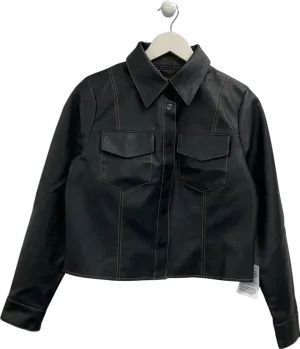 ASOS Contrast Stitching Leather Look Boxy Co-ord Shirt In Black UK 10