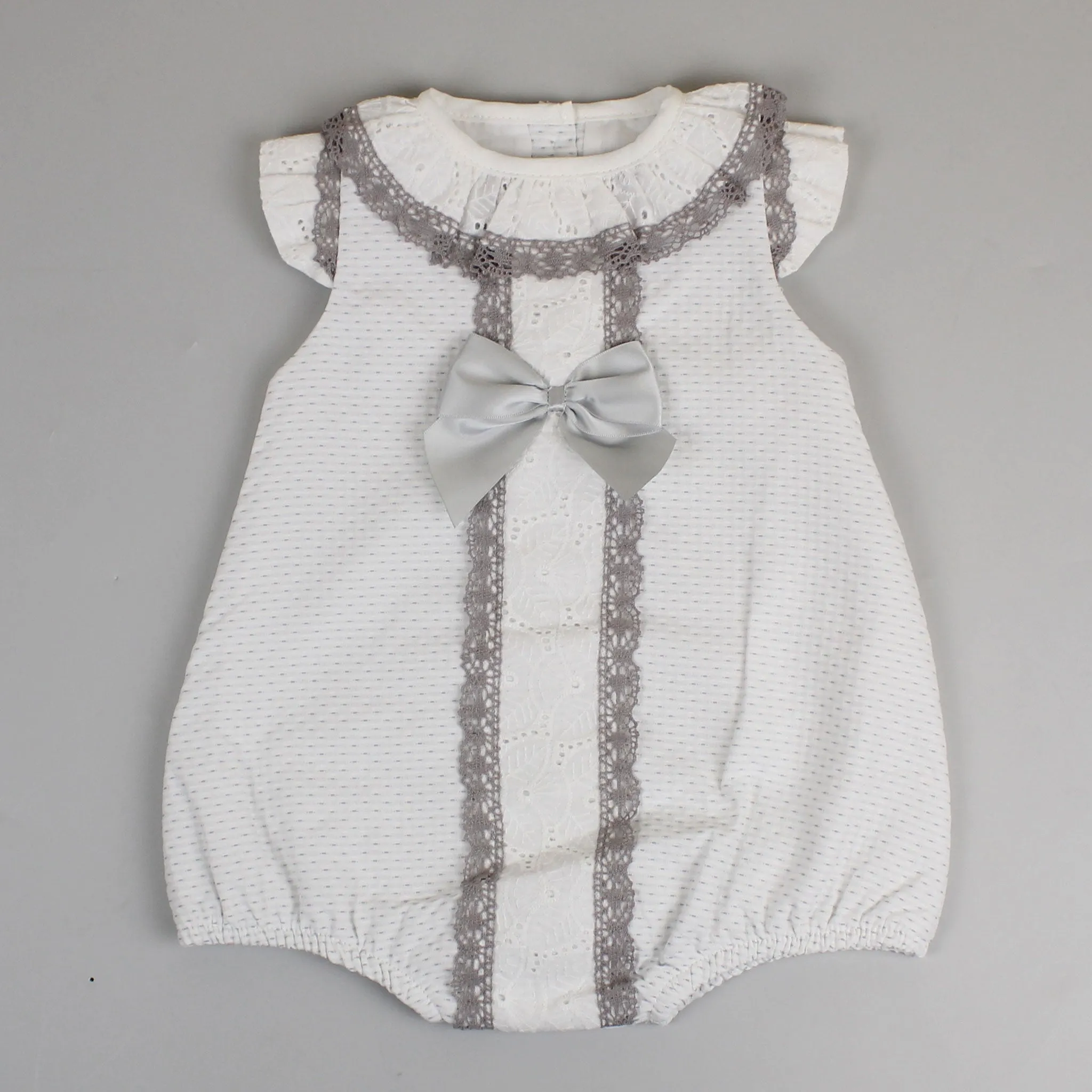Baby Girl Romper Outfit - White/Grey