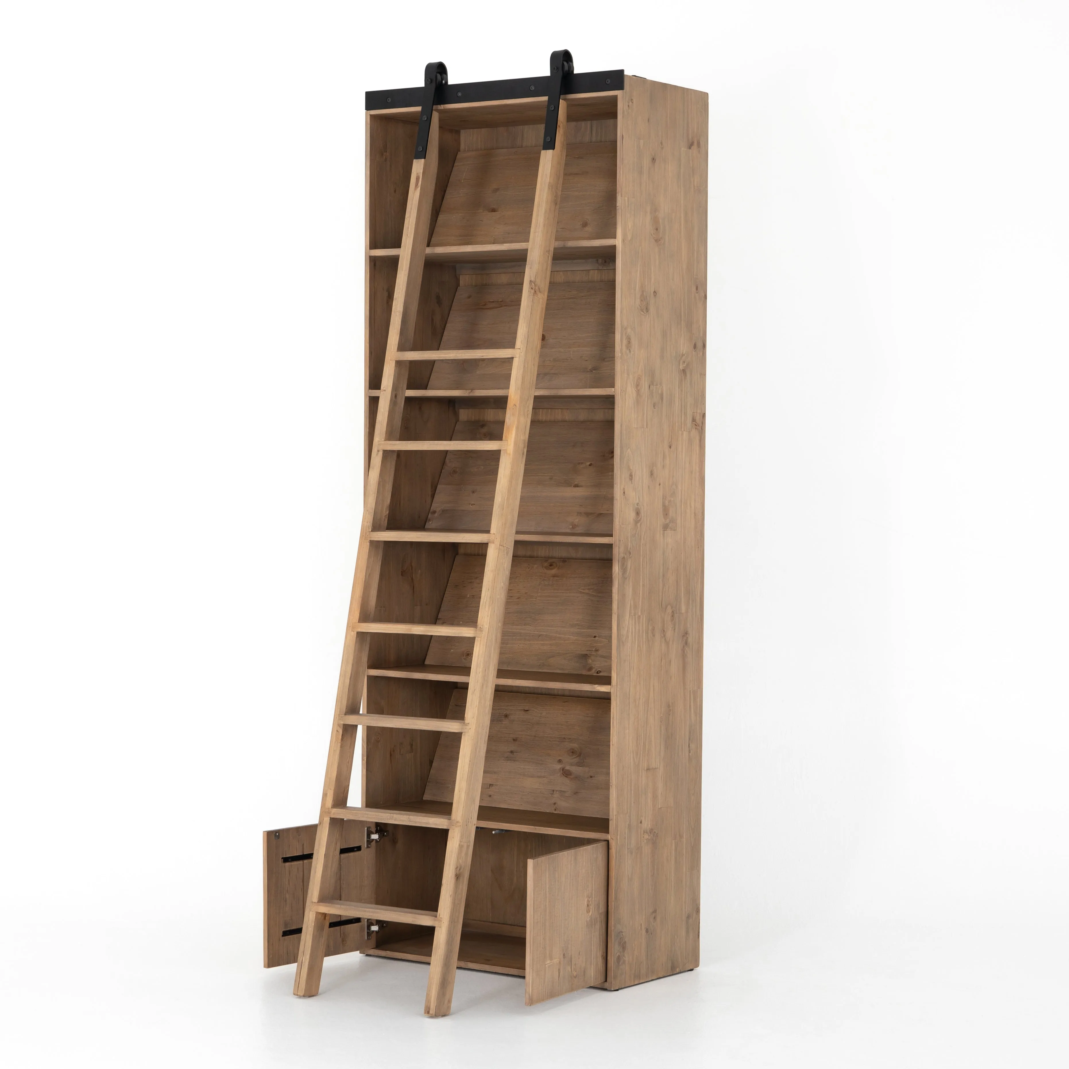 Bane Bookshelf with Ladder - Smoked Pine