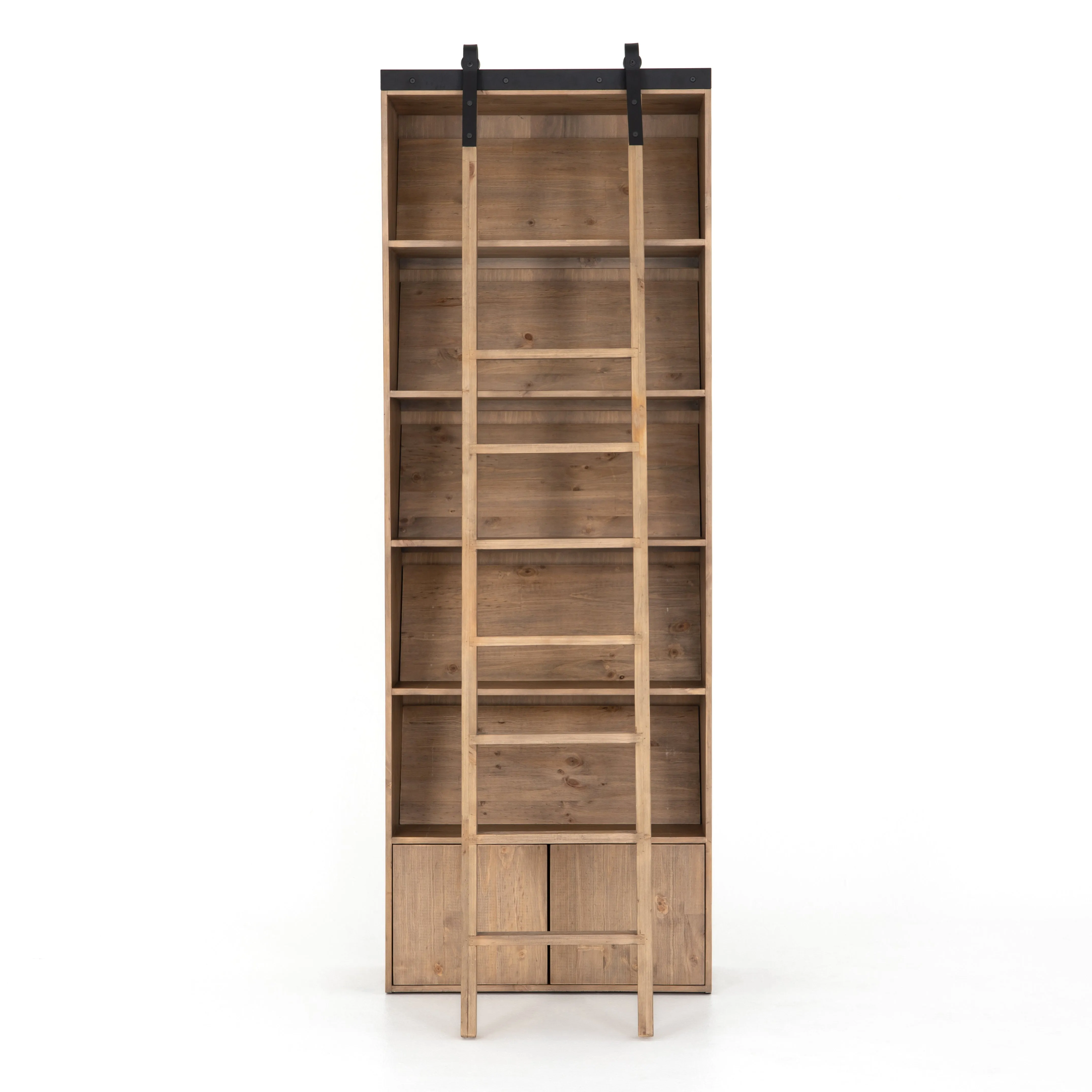 Bane Bookshelf with Ladder - Smoked Pine