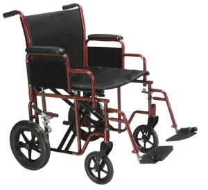 Bariatric Heavy Duty Transport Wheelchair with Swing Away Footrest, 20" Seat, Red - 1 Each