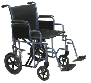 Bariatric Heavy Duty Transport Wheelchair with Swing Away Footrest, 22" Seat, Blue - 1 Each