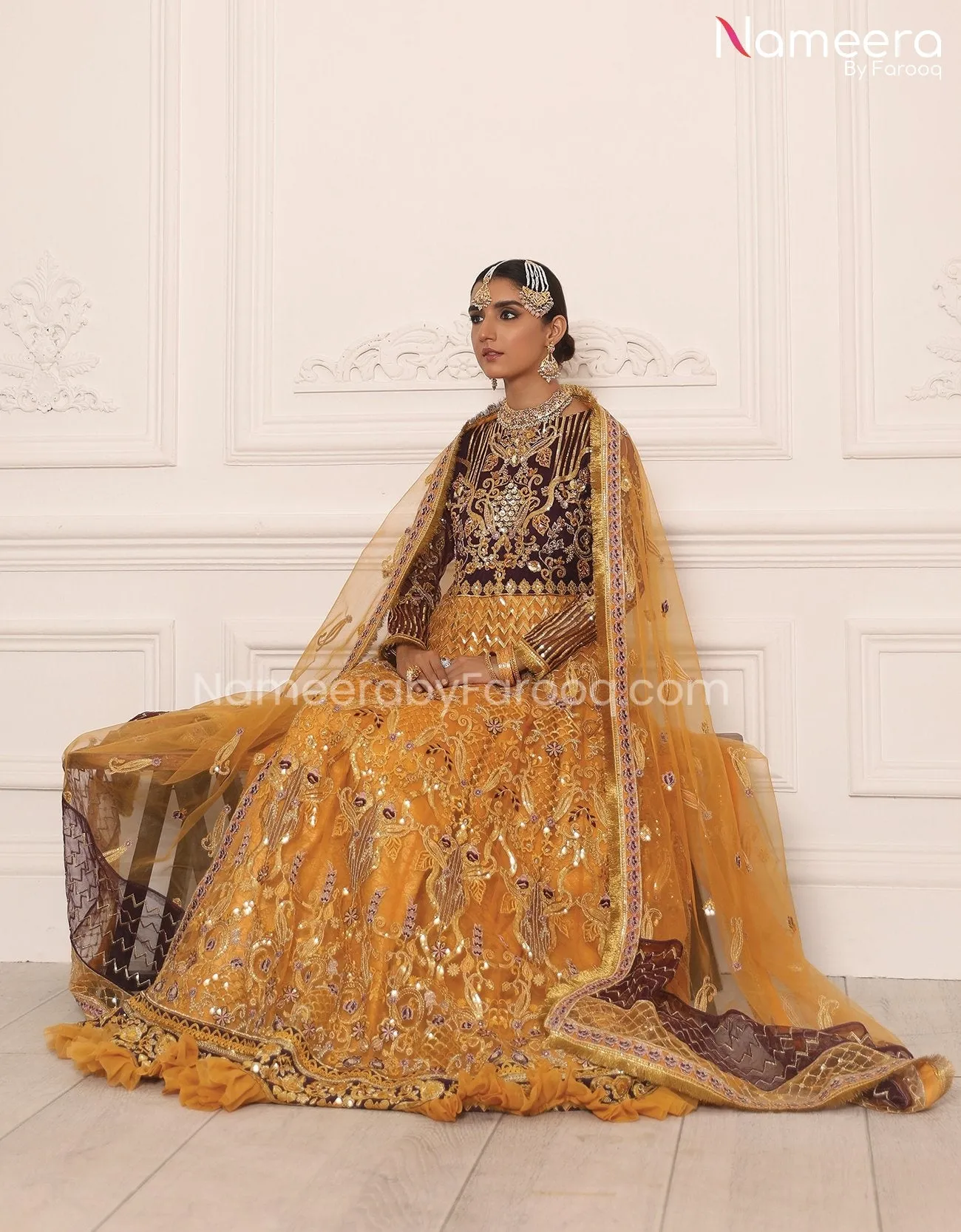 Baroque Pakistani Maxi Dress in Orange Color #PF74