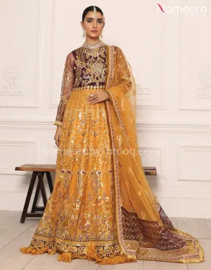 Baroque Pakistani Maxi Dress in Orange Color #PF74