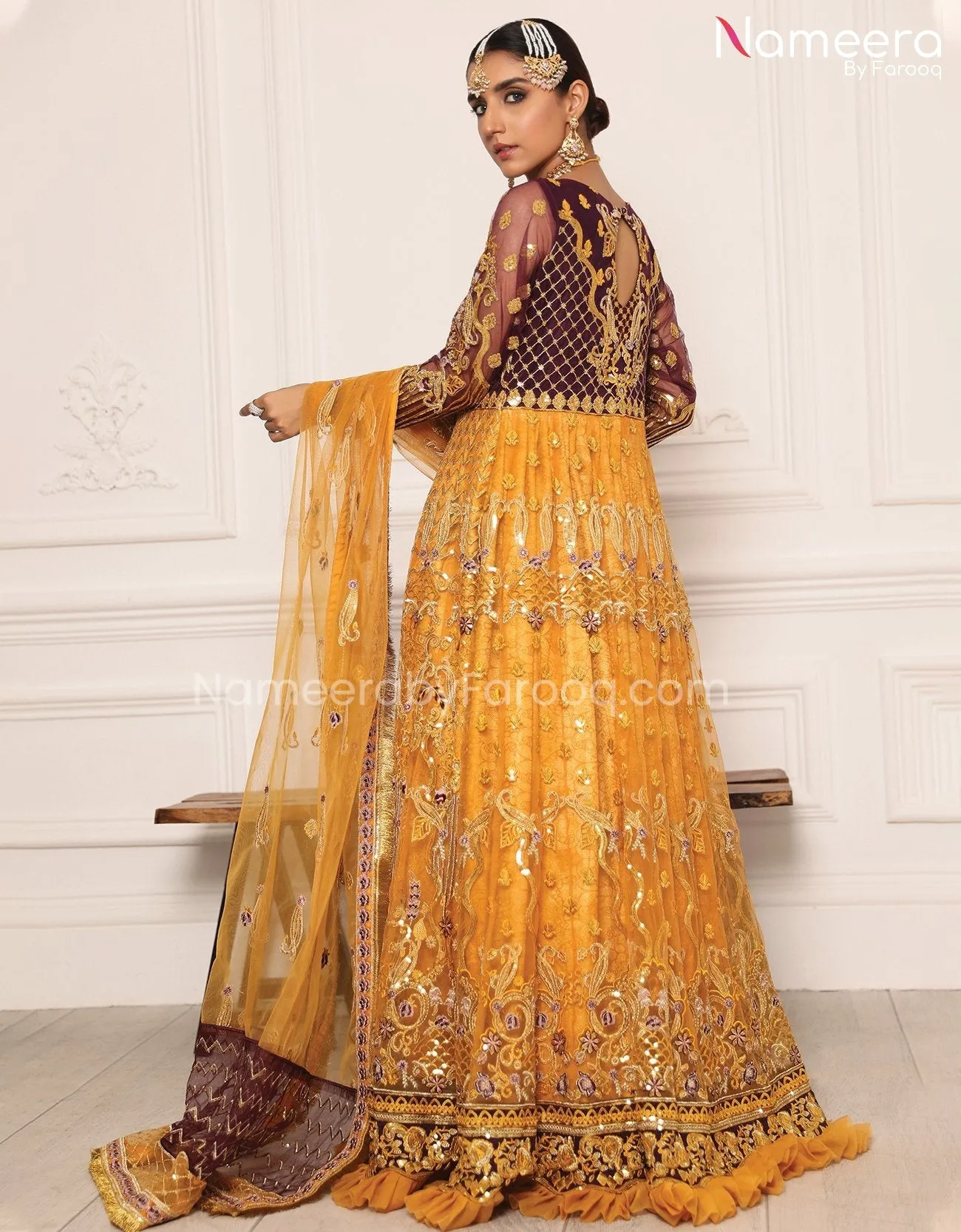 Baroque Pakistani Maxi Dress in Orange Color #PF74