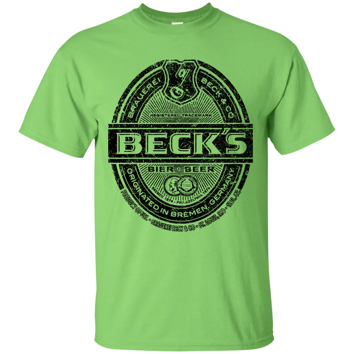 Becks Beer T-Shirt Custom Designed Black Worn Label Pattern