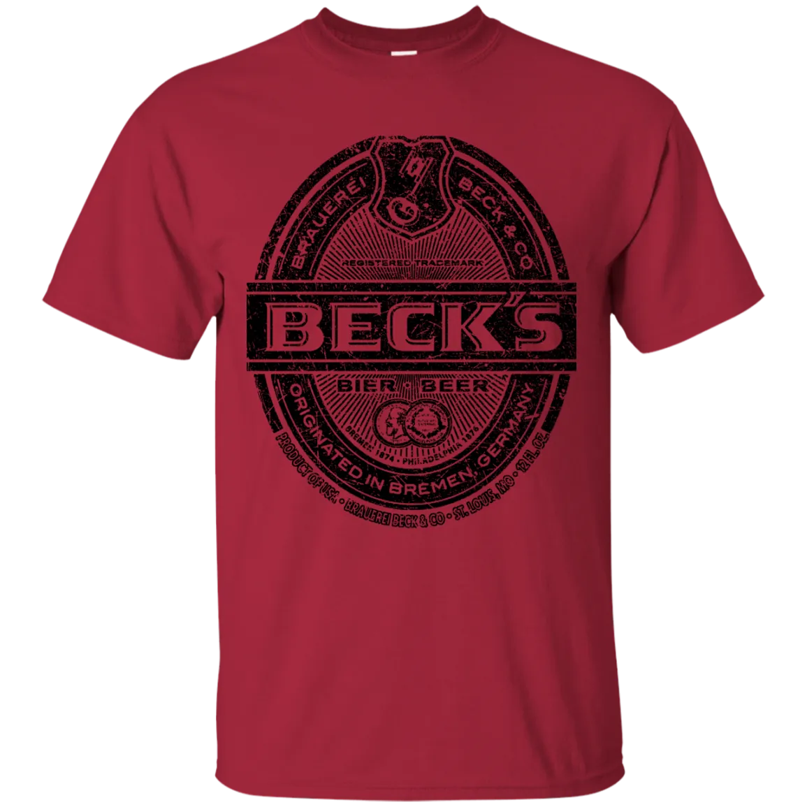 Becks Beer T-Shirt Custom Designed Black Worn Label Pattern