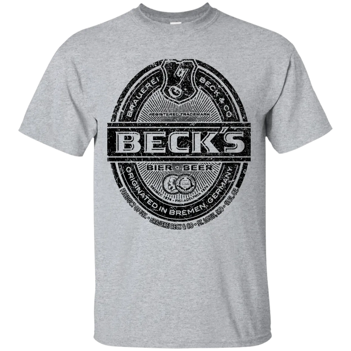 Becks Beer T-Shirt Custom Designed Black Worn Label Pattern