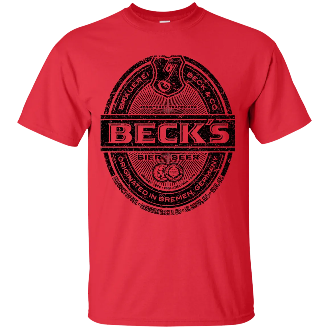 Becks Beer T-Shirt Custom Designed Black Worn Label Pattern