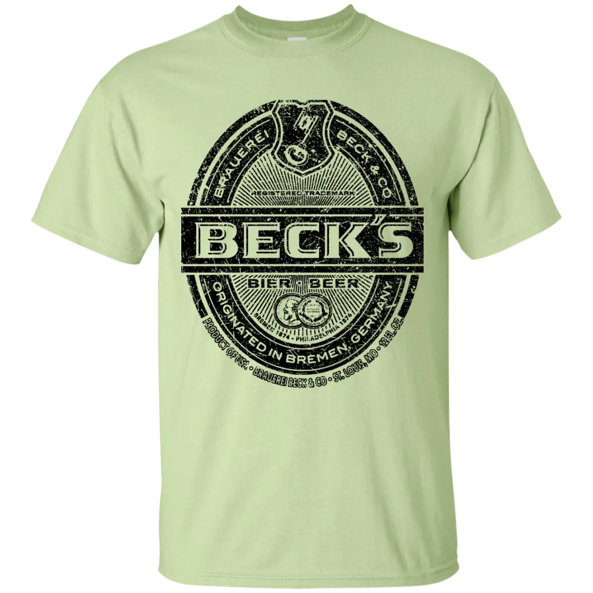 Becks Beer T-Shirt Custom Designed Black Worn Label Pattern