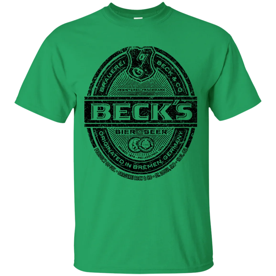 Becks Beer T-Shirt Custom Designed Black Worn Label Pattern